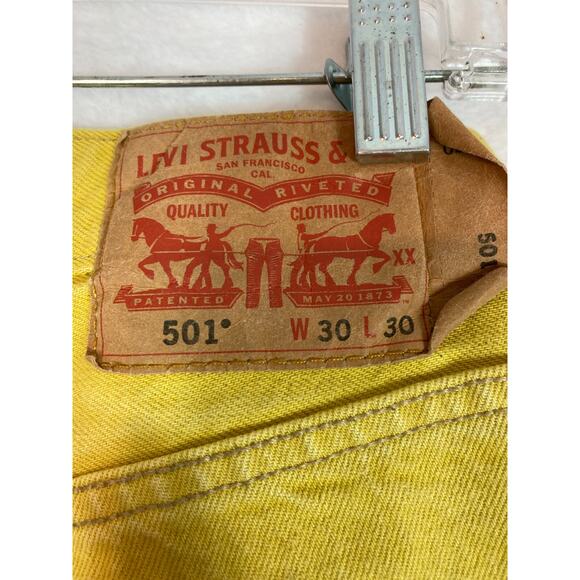 Levis 501 Jeans Men's 30X30 (actual 28x27") Yellow Denim Button Fly Straight Leg - Picture 4 of 8